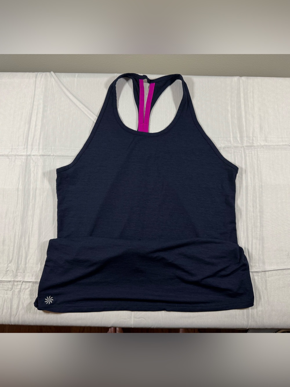 Athleta Navy Racerback Tank with Purple Logo